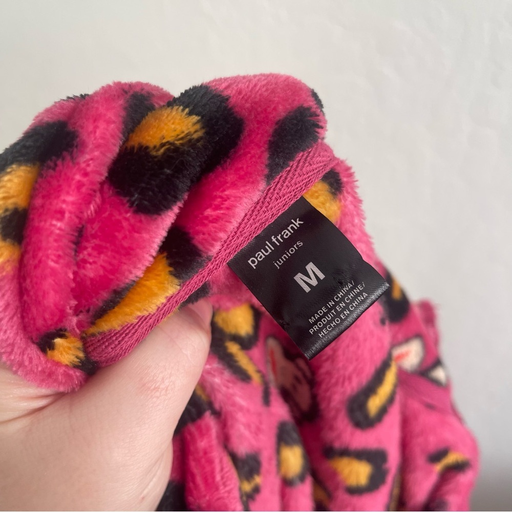 Paul Frank Retro Monkey Leopard Print Plush Pink Quater Zip Pullover Size Medium - Picture 4 of 7